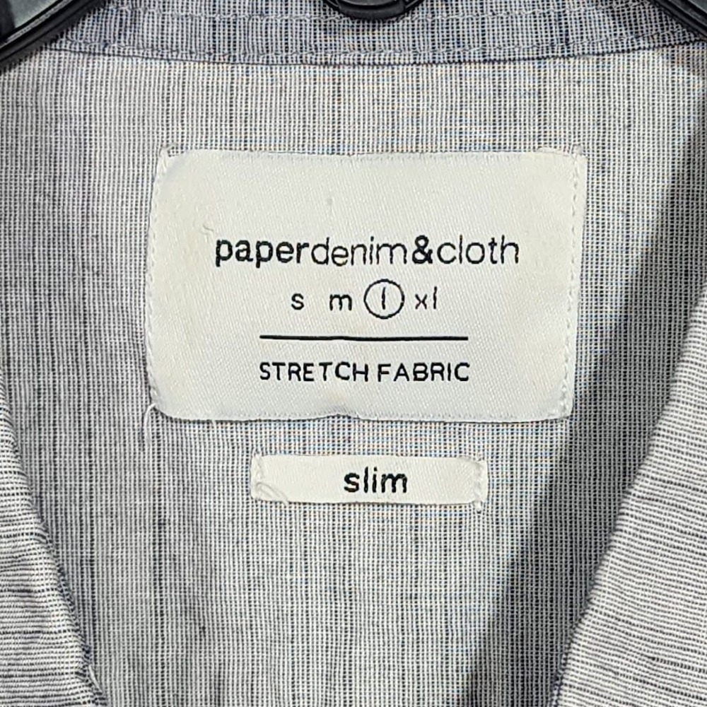 Paper Denim Cloth Button Down Shirt Slim Fit Stretch Fabric Gray Large - Picture 4 of 8